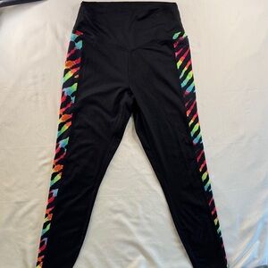 PINK Victoria’s Secret Black Leggings with Colorful Side Stripes – Comfy & Bold!